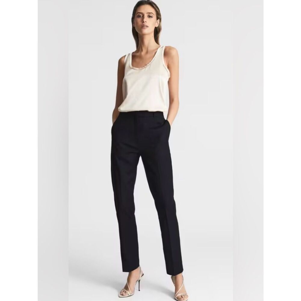 REISS Haisley Black Wool Blend Tailored Mid Rise Luxury Career Trousers Pants 14